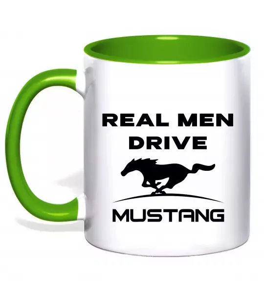 Чашка з кольоровою ручкою Real men drive Mustang Зелений фото