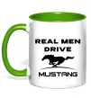 Чашка з кольоровою ручкою Real men drive Mustang Зелений фото