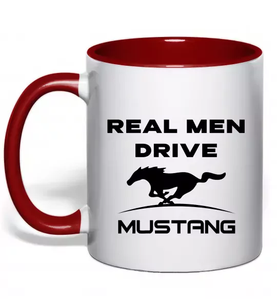 Чашка з кольоровою ручкою Real men drive Mustang Червоний фото
