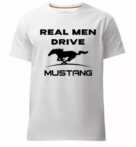 Мужская премиум футболка Real men drive Mustang Белый фото