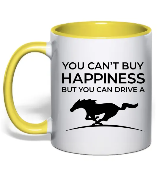 Чашка с цветной ручкой Drive a Mustang Лимонный фото