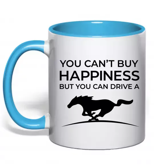 Чашка с цветной ручкой Drive a Mustang Голубой фото