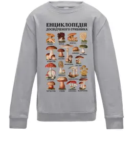 Детский Свитшот Енциклопедія грибника Серый меланж фото