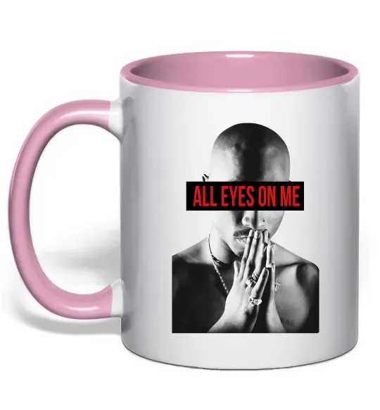Чашка с цветной ручкой All eyes on me Нежно розовый фото