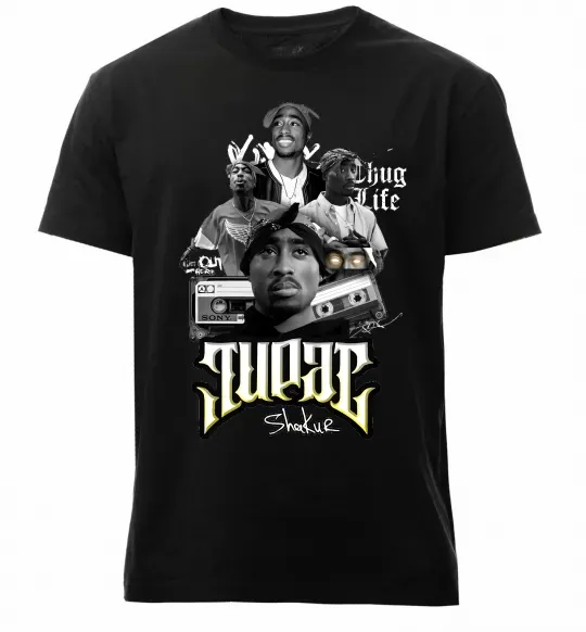 Мужская премиум футболка Tupac Collage Черный фото