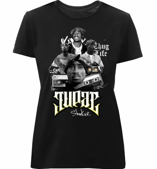 Женская премиум футболка Tupac Collage Черный фото