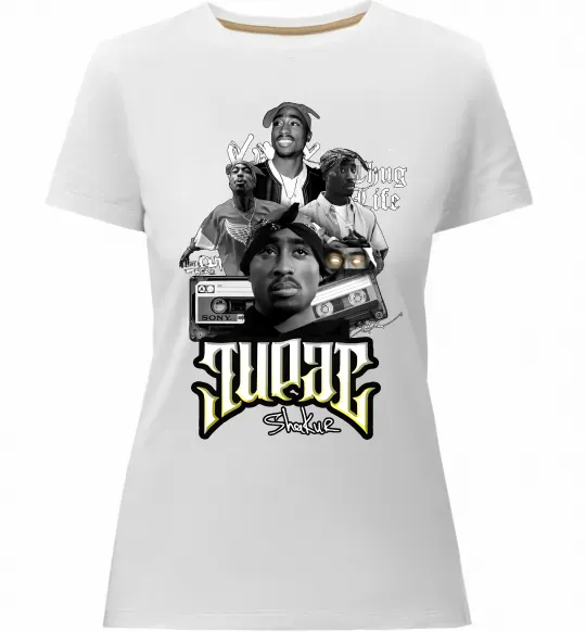 Женская премиум футболка Tupac Collage Белый фото
