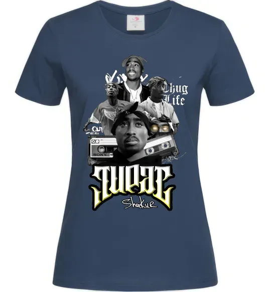 Женская футболка Tupac Collage Темно-синий фото