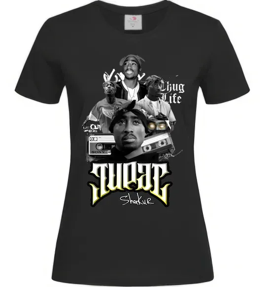 Женская футболка Tupac Collage Черный фото