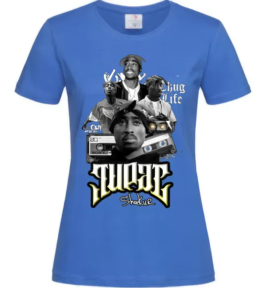 Женская футболка Tupac Collage Ярко-синий фото