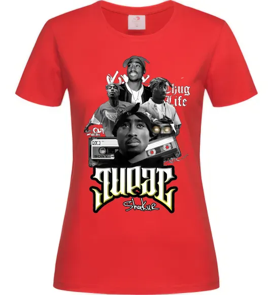 Женская футболка Tupac Collage Красный фото