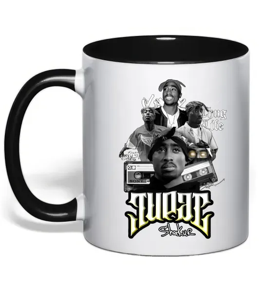 Чашка с цветной ручкой Tupac Collage Черный фото