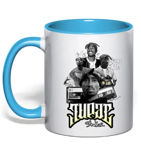 Чашка с цветной ручкой Tupac Collage Голубой фото