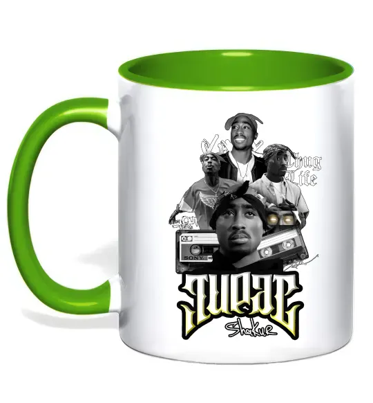 Чашка с цветной ручкой Tupac Collage Зеленый фото