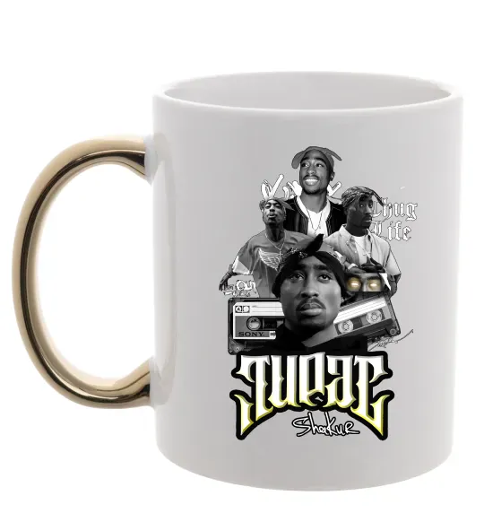 Чашка с цветной ручкой Tupac Collage Золото фото