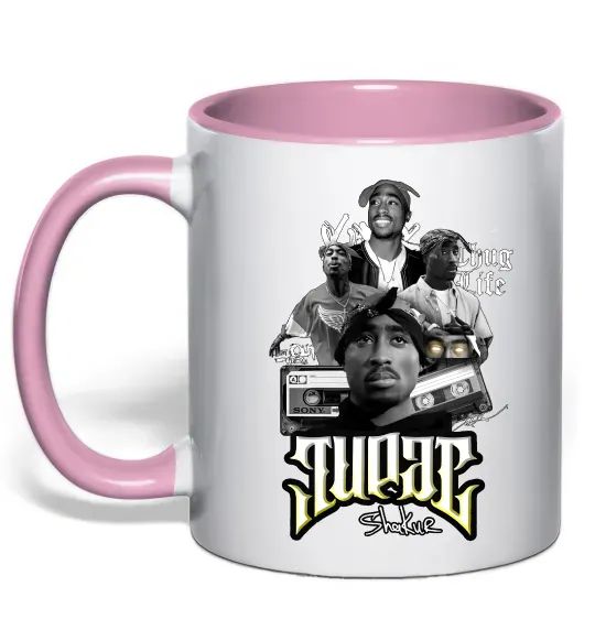 Чашка с цветной ручкой Tupac Collage Нежно розовый фото