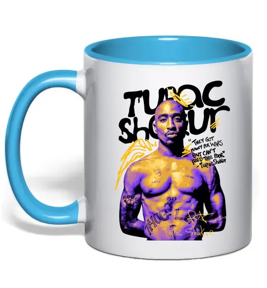 Чашка с цветной ручкой Tupac Shakur they got money Голубой фото