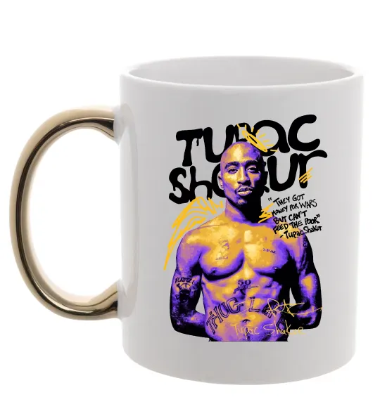 Чашка с цветной ручкой Tupac Shakur they got money Золото фото