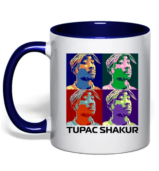 Чашка с цветной ручкой Тупак Шакур арт Глубокий темно-синий фото