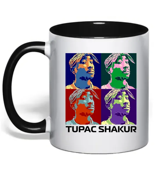 Чашка с цветной ручкой Тупак Шакур арт Черный фото