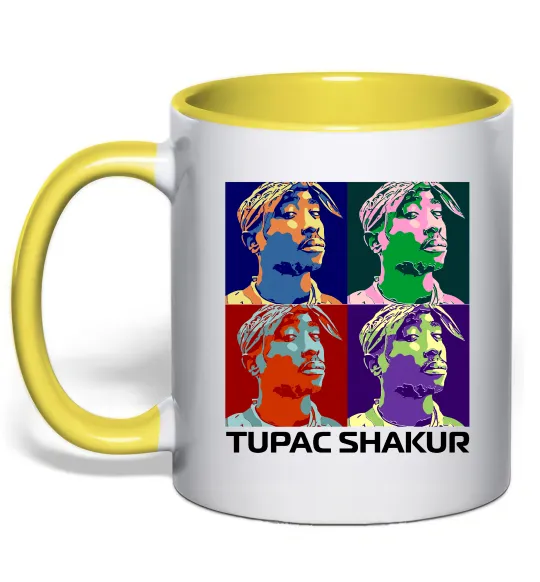 Чашка з кольоровою ручкою Тупак Шакур арт Лимонний фото