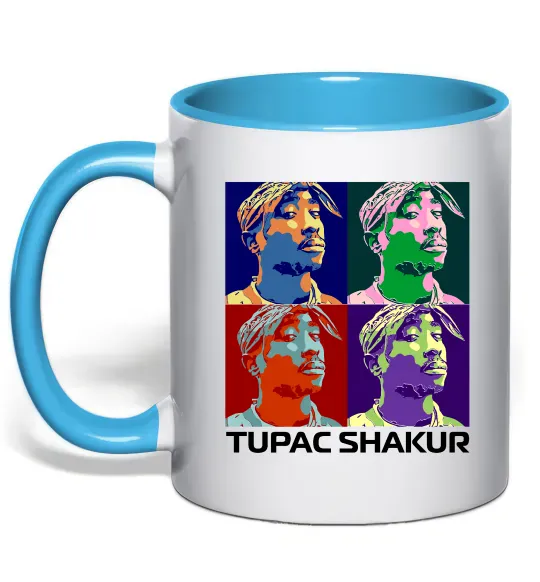 Чашка с цветной ручкой Тупак Шакур арт Голубой фото