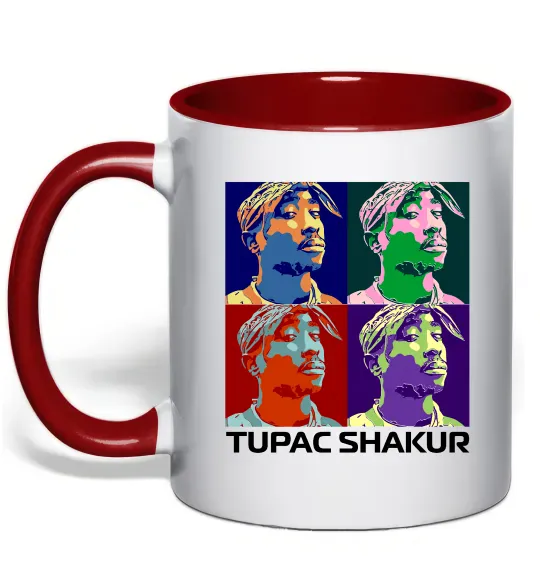 Чашка с цветной ручкой Тупак Шакур арт Красный фото