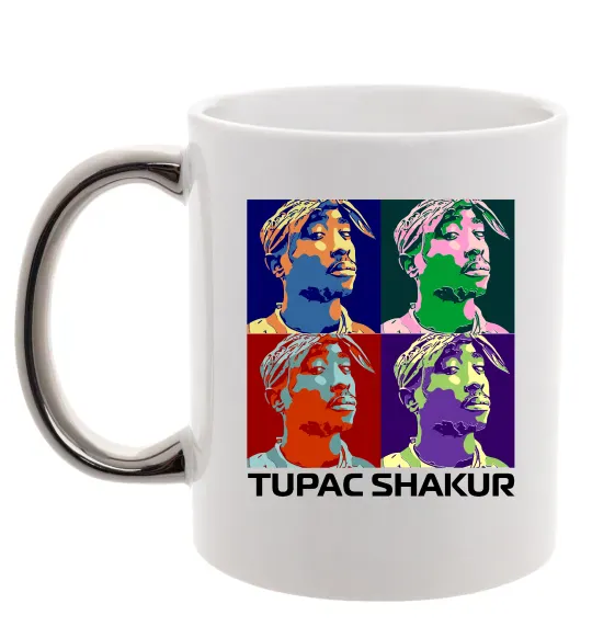 Чашка с цветной ручкой Тупак Шакур арт Серебро фото