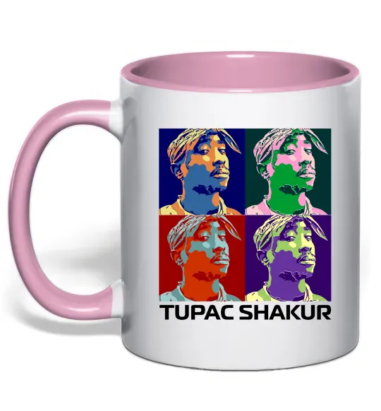 Чашка с цветной ручкой Тупак Шакур арт Нежно розовый фото