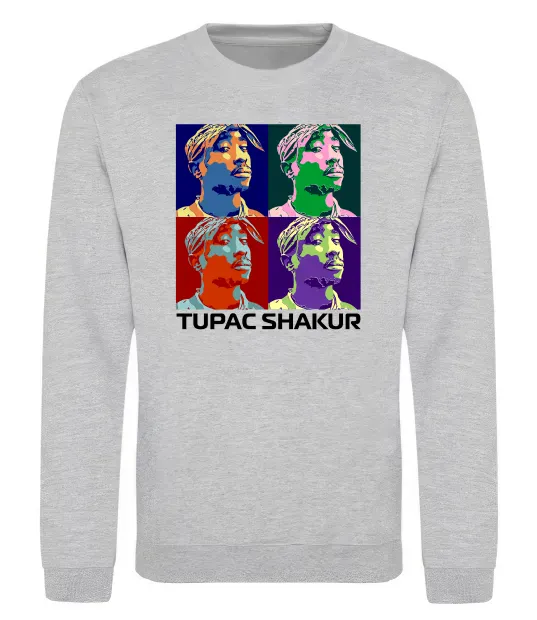 Свитшот Тупак Шакур арт Серый меланж фото