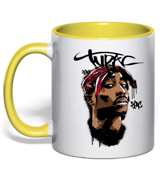 Чашка з кольоровою ручкою 2PAC graffiti Лимонний фото