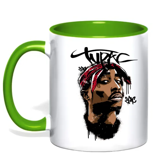 Чашка з кольоровою ручкою 2PAC graffiti Лаймовий фото