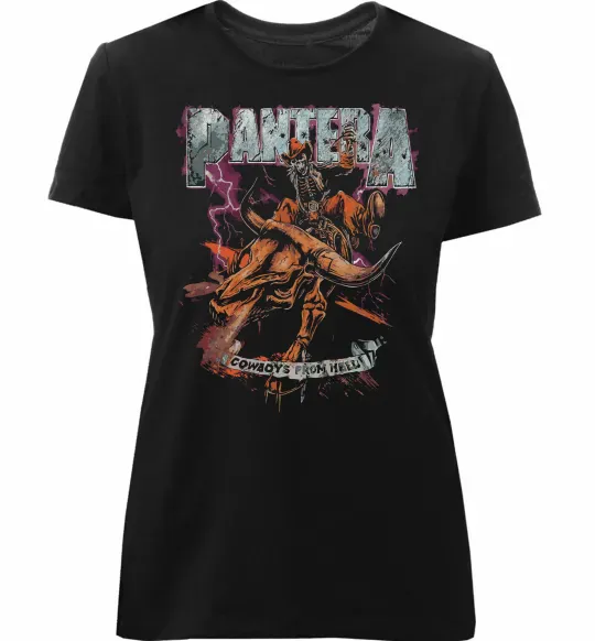 Женская премиум футболка Pantera Cowboys from hell Черный фото