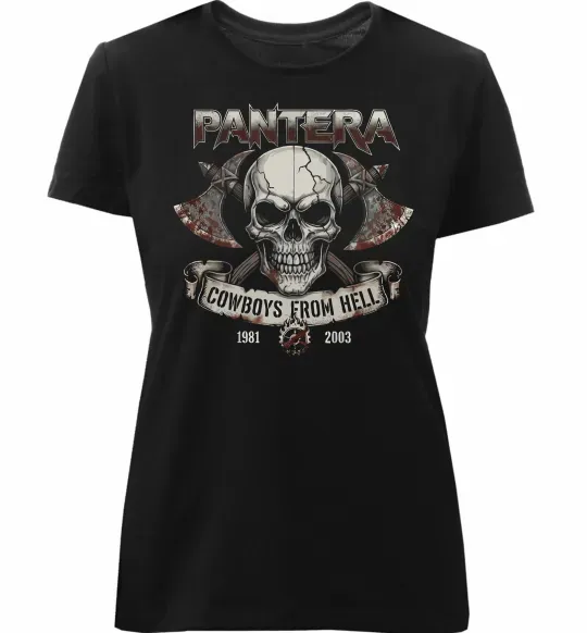 Женская премиум футболка Pantera Cowboys from hell skull Черный фото