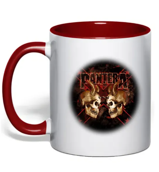 Чашка з кольоровою ручкою Пантера черепи Червоний фото