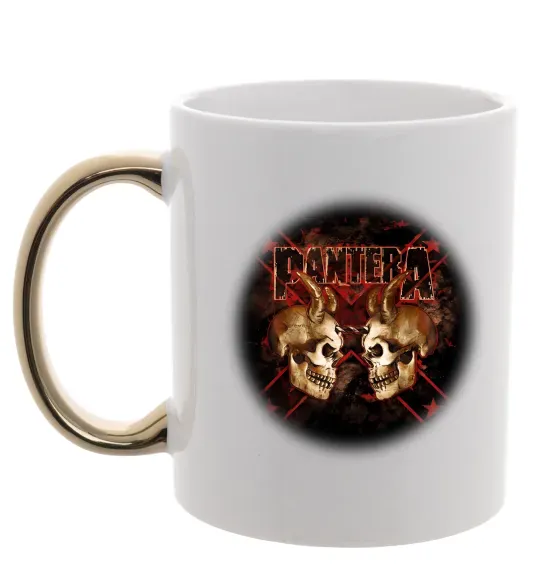 Чашка з кольоровою ручкою Пантера черепи Золото фото