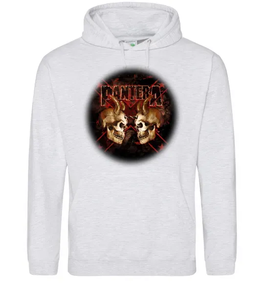Мужская толстовка (худи) Пантера черепи Серый меланж фото