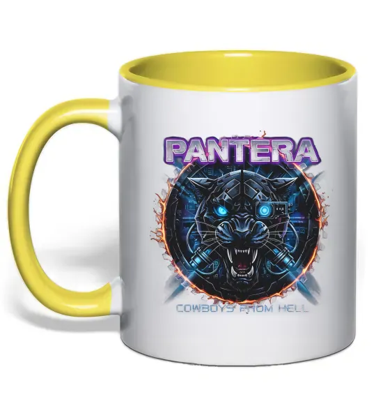 Чашка с цветной ручкой Cowboys from hell Pantera Солнечно желтый фото
