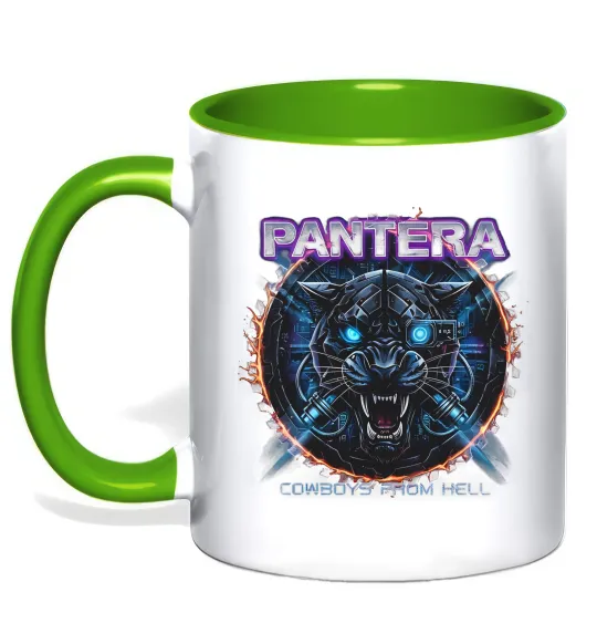 Чашка з кольоровою ручкою Cowboys from hell Pantera Лаймовий фото