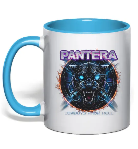 Чашка с цветной ручкой Cowboys from hell Pantera Голубой фото