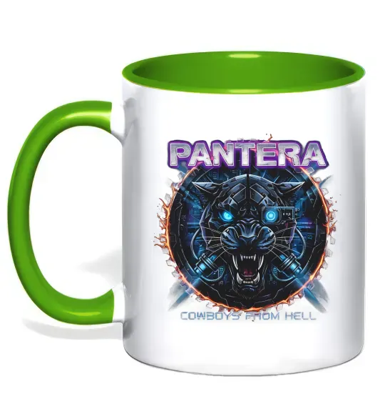 Чашка с цветной ручкой Cowboys from hell Pantera Зеленый фото