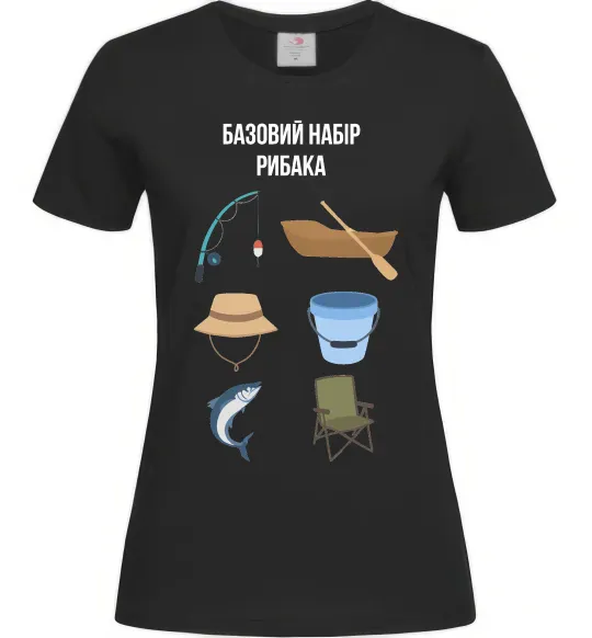 Жіноча футболка Базовий набір рибака Чорний фото