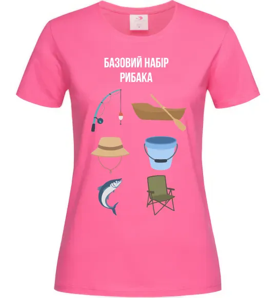 Жіноча футболка Базовий набір рибака Яскраво-рожевий фото