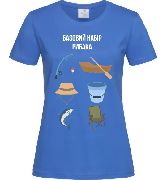 Жіноча футболка Базовий набір рибака Яскраво-синій фото