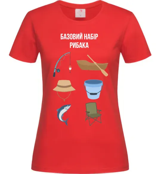 Жіноча футболка Базовий набір рибака Червоний фото