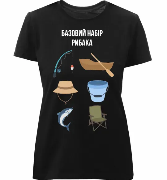 Женская премиум футболка Базовий набір рибака Черный фото