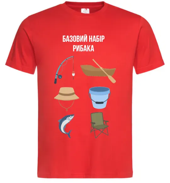 Мужская футболка Базовий набір рибака Красный фото