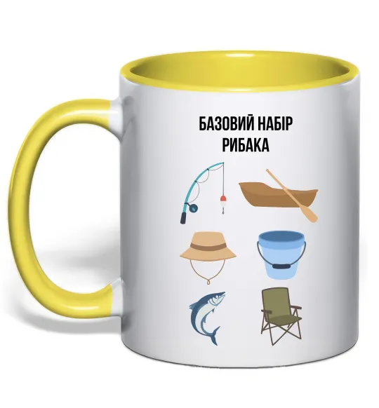 Чашка з кольоровою ручкою Базовий набір рибака Лимонний фото