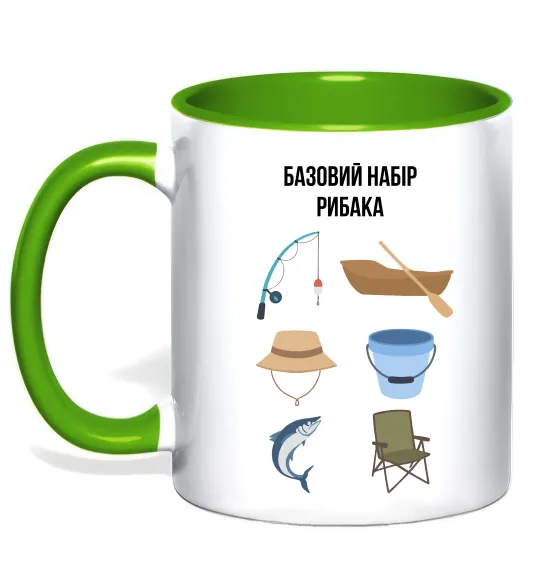 Чашка з кольоровою ручкою Базовий набір рибака Лаймовий фото