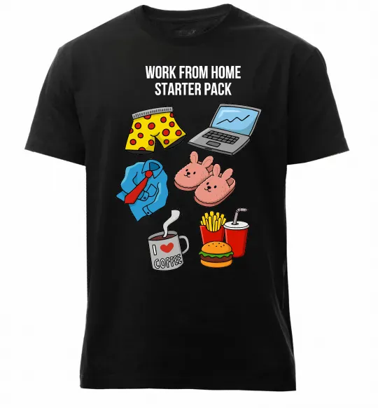 Мужская премиум футболка Work from home starter pack Черный фото